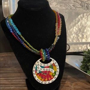 Multi-colored Beaded Medallion Necklace
